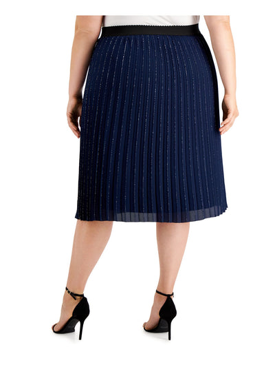 ADRIANNA PAPELL Womens Navy Metallic Pull On Styling Tea-Length Cocktail Pleated Skirt Petites 6P