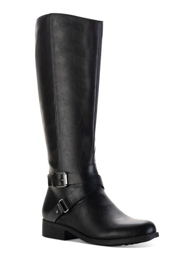 STYLE & COMPANY Womens Black Goring Buckle Accent Padded Marliee Round Toe Block Heel Zip-Up Riding Boot 7 M