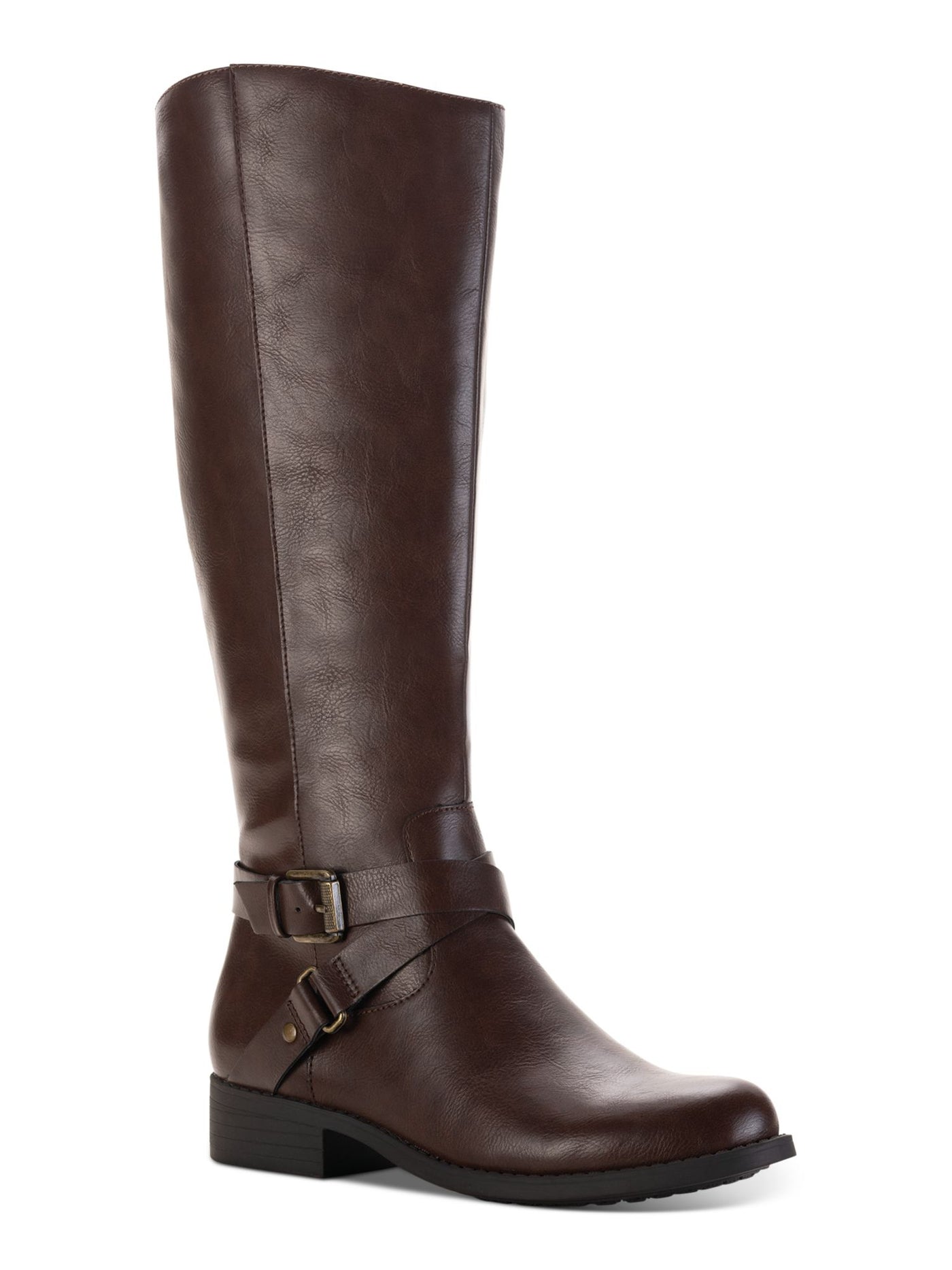 STYLE & COMPANY Womens Brown Gored Buckle Accent Padded Marliee Round Toe Block Heel Zip-Up Riding Boot 8 M