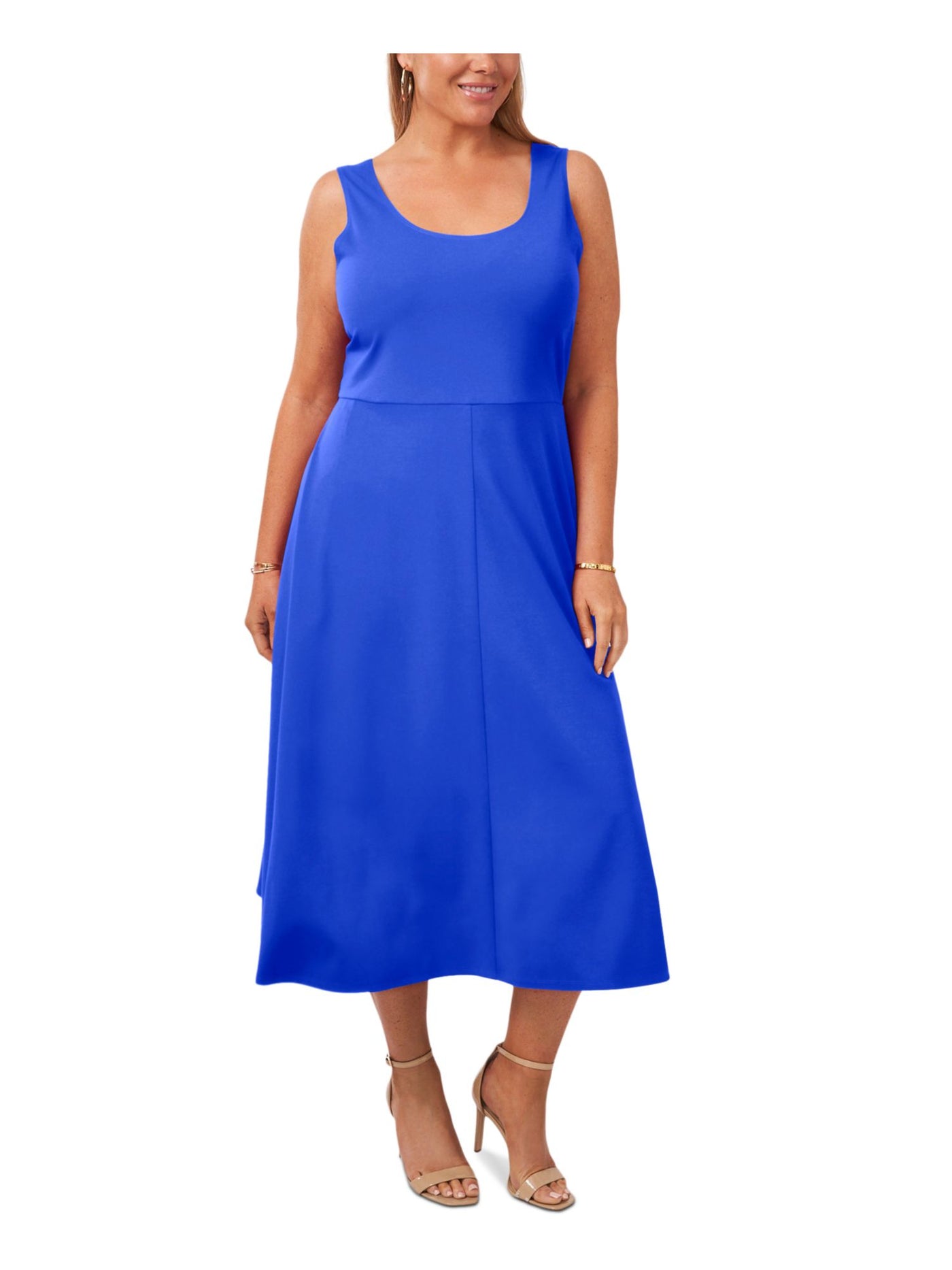 MSK Womens Blue Stretch Pocketed Jersey-knit Pullover Unlined Sleeveless Scoop Neck Below The Knee Fit + Flare Dress Plus 2X