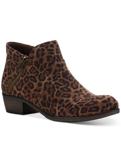 SUN STONE Womens Brown Animal Print Cushioned Breathable Slip Resistant Abby Round Toe Block Heel Booties 9.5 M