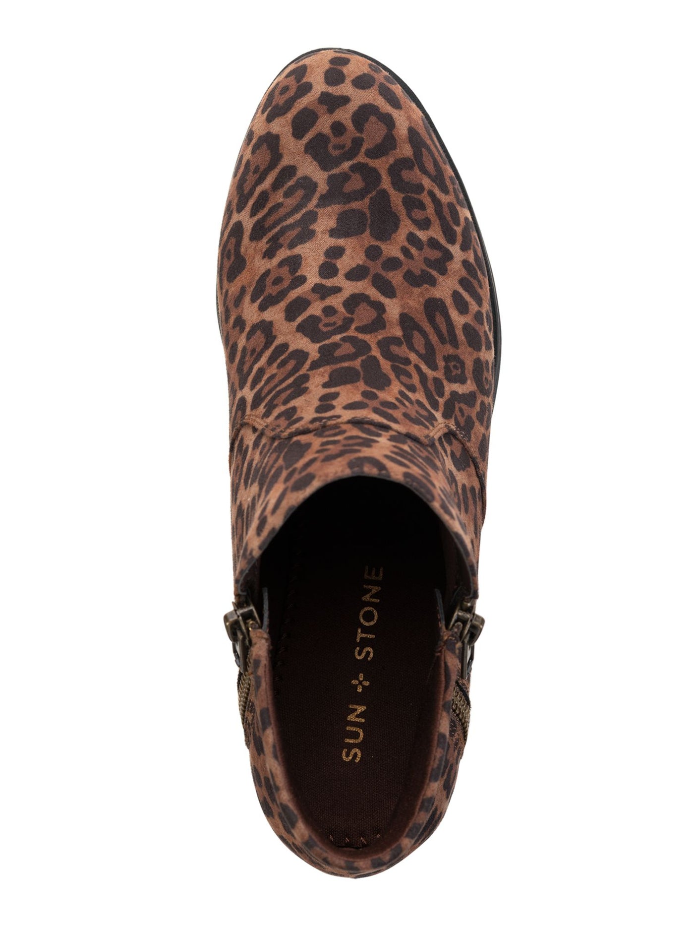 SUN STONE Womens Brown Animal Print Cushioned Breathable Slip Resistant Abby Round Toe Block Heel Booties 9.5 M