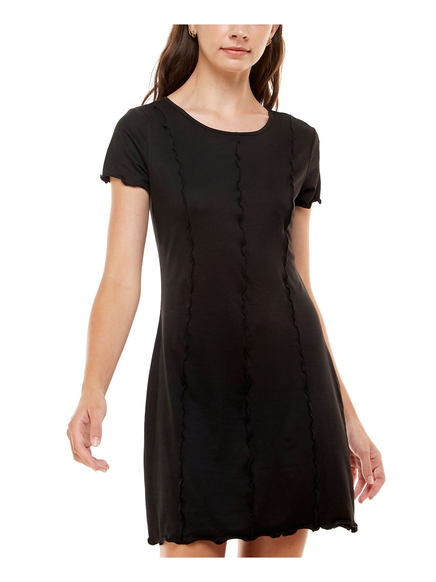 ULTRA FLIRT Womens Black Stretch Short Sleeve Scoop Neck Short Shift Dress Juniors S