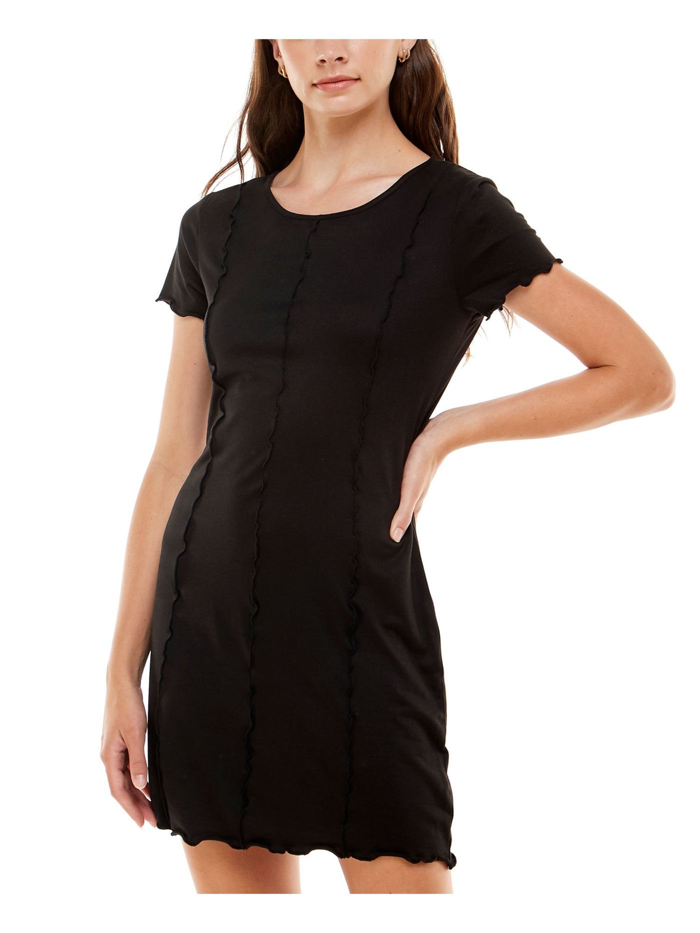ULTRA FLIRT Womens Black Stretch Short Sleeve Scoop Neck Short Shift Dress M