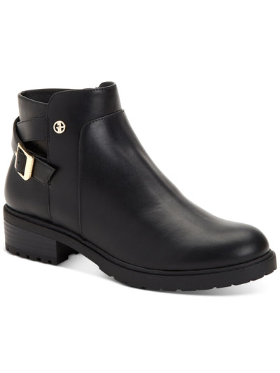 GIANI BERNINI Womens Black Buckle Accent Cushioned Brennin Round Toe Block Heel Zip-Up Booties 5 M