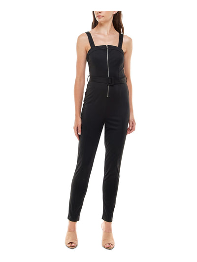 ALMOST FAMOUS Womens Black Stretch Belted Zippered Sleeveless Square Neck Evening Skinny Jumpsuit XL