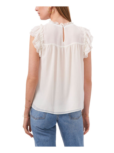 1. STATE Womens Ivory Ruffled Keyhole Back Flutter Sleeve Crew Neck Top M