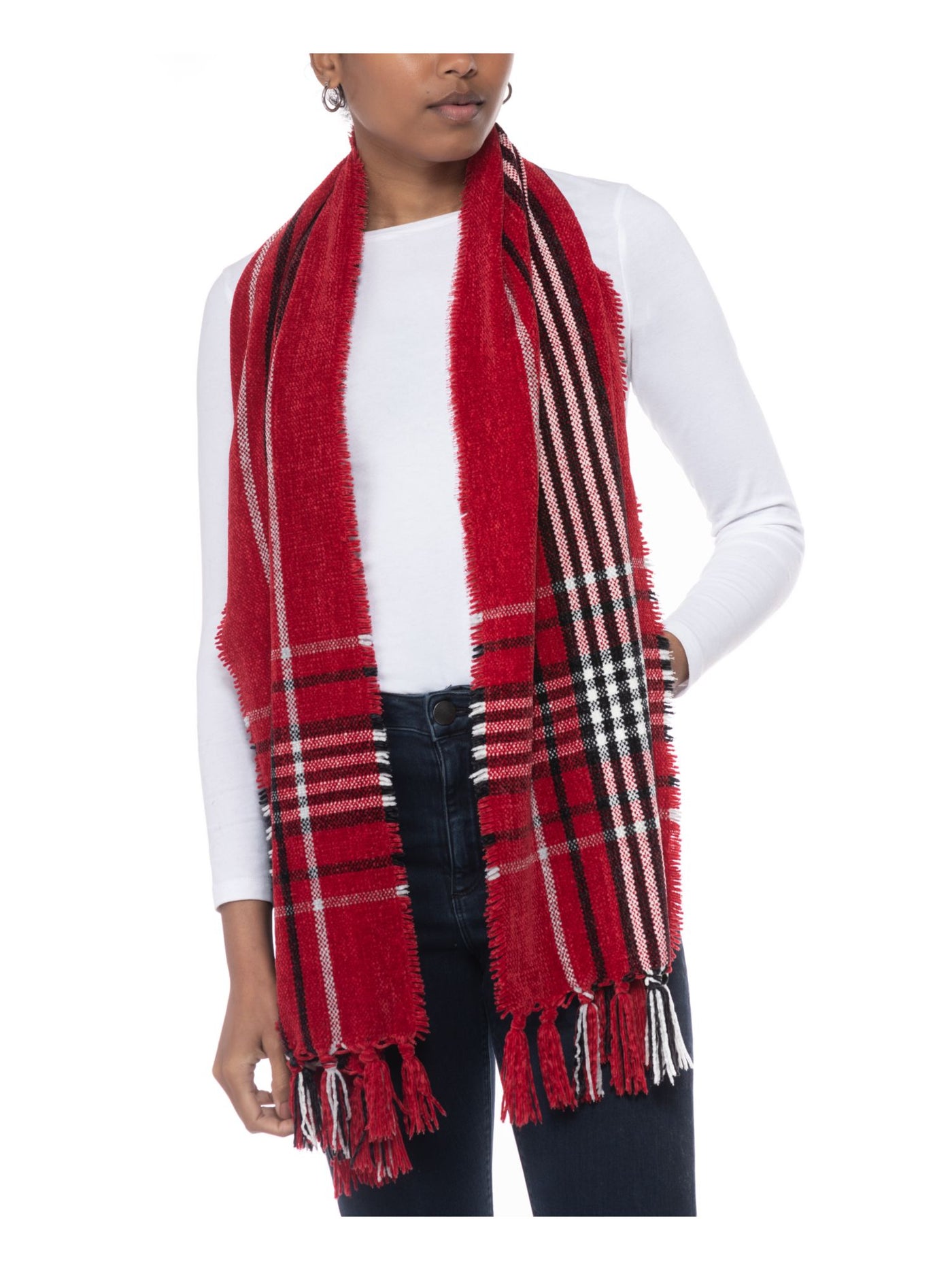 CHARTER CLUB Womens Red Tasseled Fringed Wrap