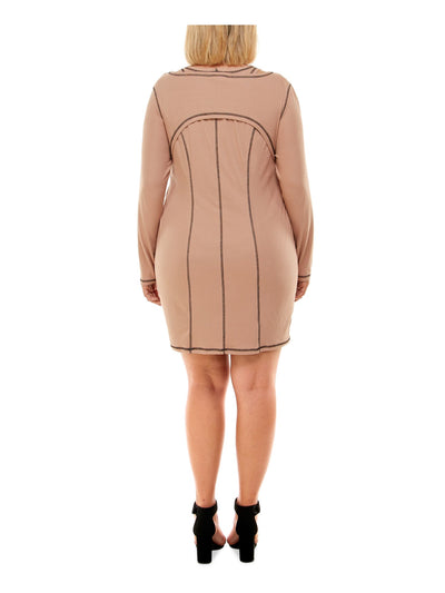 ULTRA FLIRT Womens Stretch Ribbed Removable Long Sleeve Shrug Long Sleeve Scoop Neck Short Cocktail Body Con Dress