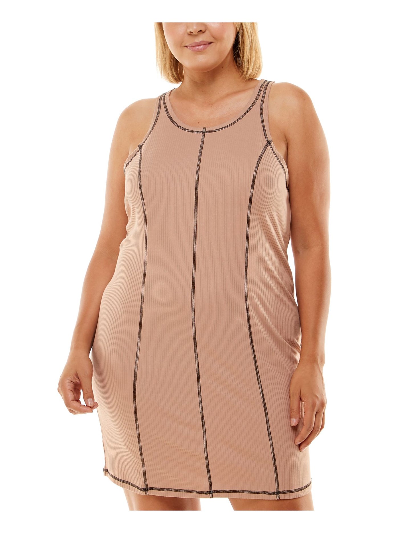 ULTRA FLIRT Womens Stretch Ribbed Long Sleeve Scoop Neck Short Cocktail Body Con Dress