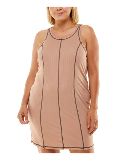 ULTRA FLIRT Womens Stretch Ribbed Long Sleeve Scoop Neck Short Cocktail Body Con Dress