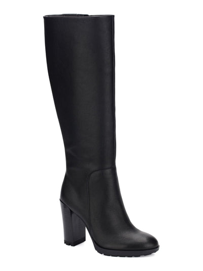 KENNETH COLE NEW YORK Womens Black Lug Sole Justin 2.0 Round Toe Block Heel Zip-Up Leather Heeled Boots 9.5 M