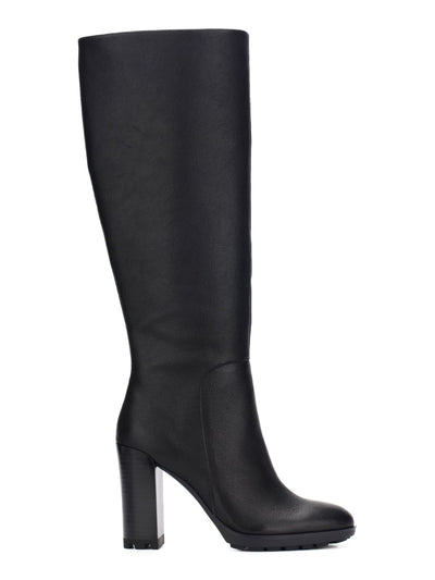 KENNETH COLE NEW YORK Womens Black Lug Sole Justin 2.0 Round Toe Block Heel Zip-Up Leather Heeled Boots 8 M