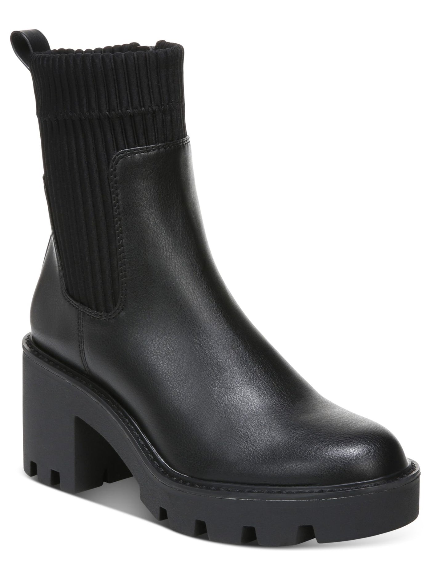 BAR III Womens Black Mixed Media 1" Platform Sock-Top Cushioned Slip-Resistant Back Pull-Tab Removable Insole Arch Support Versuz Round Toe Block Heel Zip-Up Booties 10 M