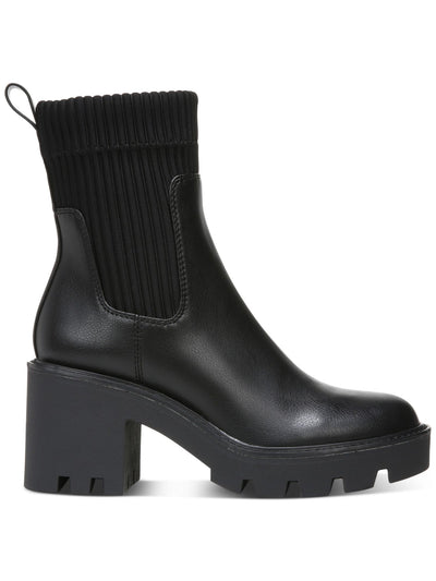 BAR III Womens Black Mixed Media 1" Platform Sock-Top Cushioned Slip-Resistant Back Pull-Tab Removable Insole Arch Support Versuz Round Toe Block Heel Zip-Up Booties 10 M