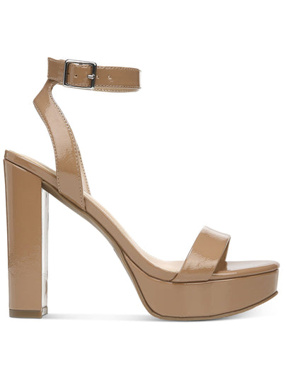 BAR III Womens Camel Beige Asymmetrical Vamp Strap 1" Platform Ankle Strap Cushioned Ivy Round Toe Block Heel Buckle Dress Heeled Sandal 10 M