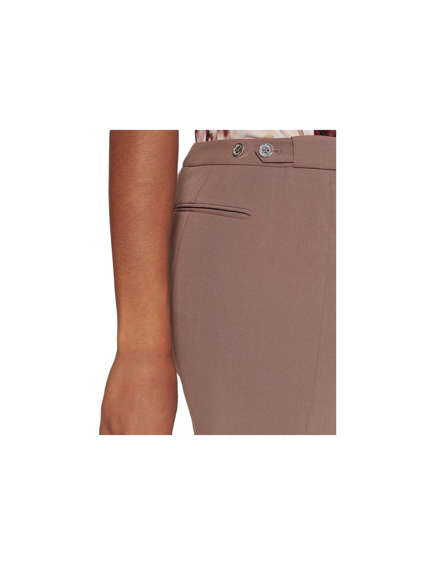 CALVIN KLEIN Womens Brown Zippered Flat Front Tapered Ankle Hook And Bar Closure Wear To Work Pants Petites 4P