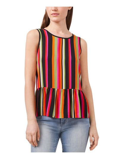 RILEY&RAE Womens Black Striped Sleeveless Round Neck Top M