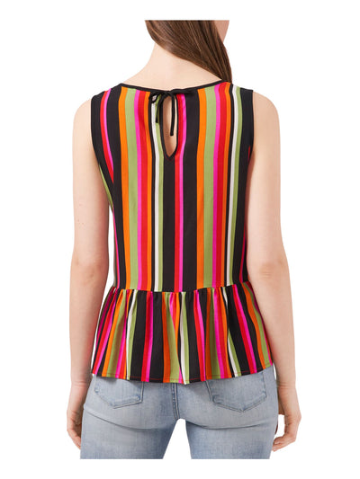 RILEY&RAE Womens Black Striped Sleeveless Round Neck Top M