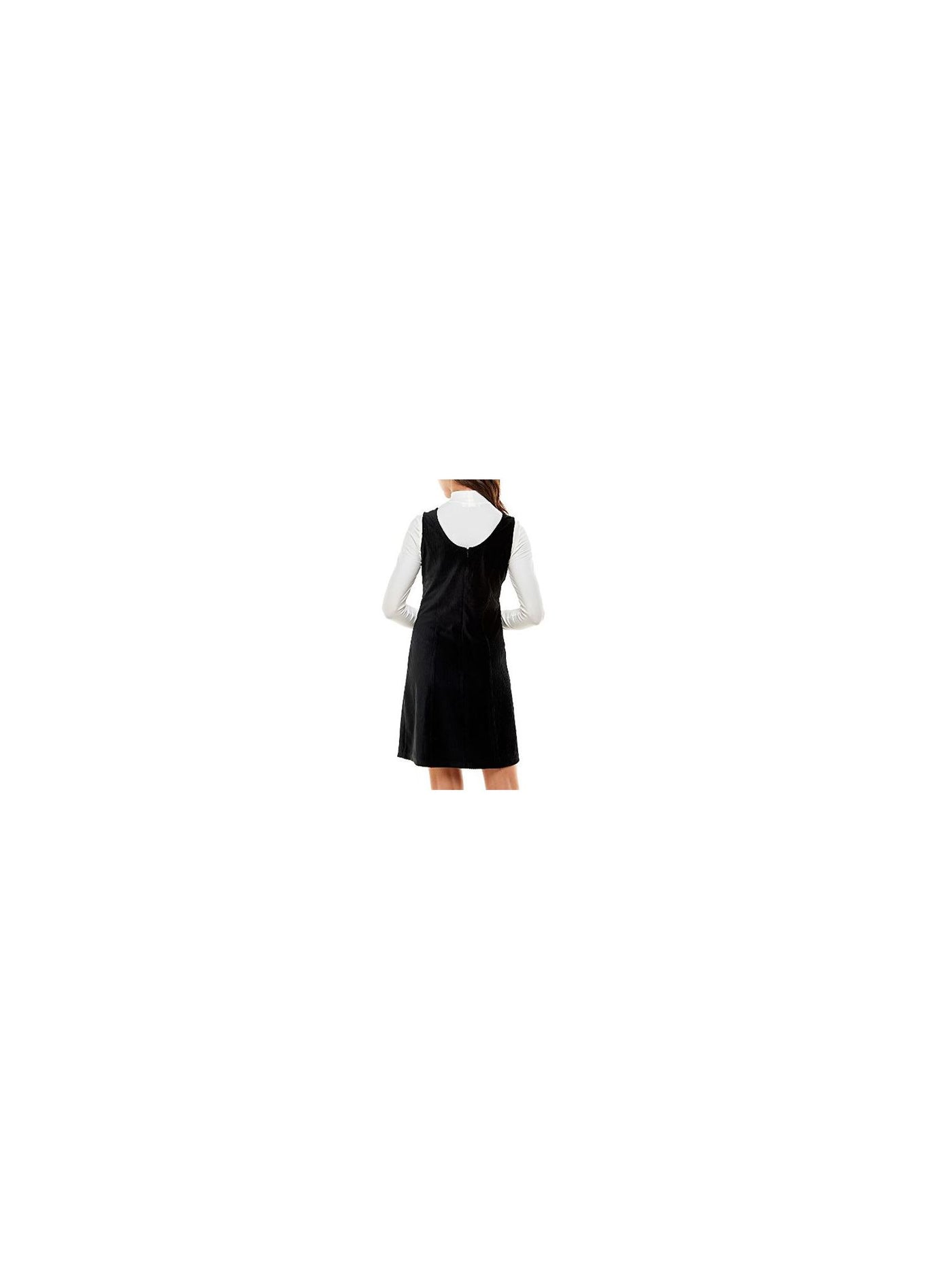 PLANET GOLD Womens Black Stretch Zippered Corduroy With Mock-neck Long Sleeve Top Color Block Sleeveless V Neck Above The Knee Shift Dress Juniors L