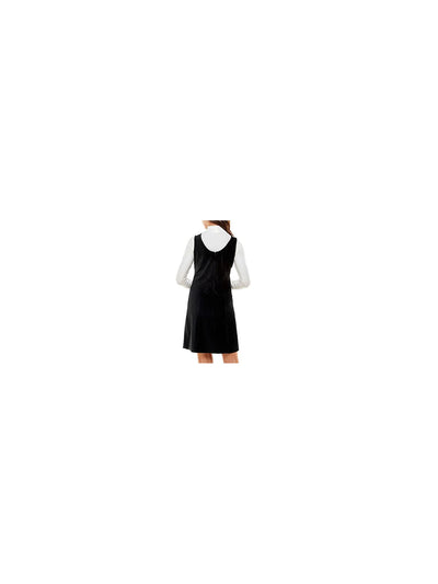 PLANET GOLD Womens Black Stretch Zippered Corduroy With Mock-neck Long Sleeve Top Color Block Sleeveless V Neck Above The Knee Shift Dress Juniors L