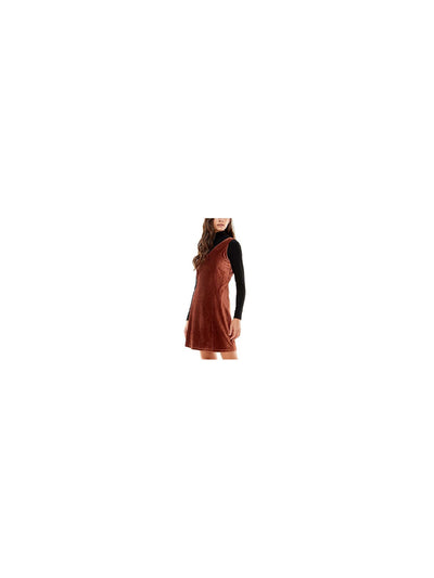 PLANET GOLD Womens Brown Stretch Zippered Sleeveless V Neck Above The Knee Shift Dress XXS