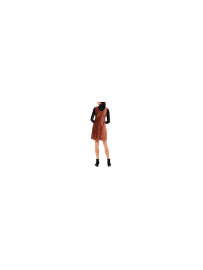 PLANET GOLD Womens Brown Stretch Zippered Sleeveless V Neck Above The Knee Shift Dress XXS
