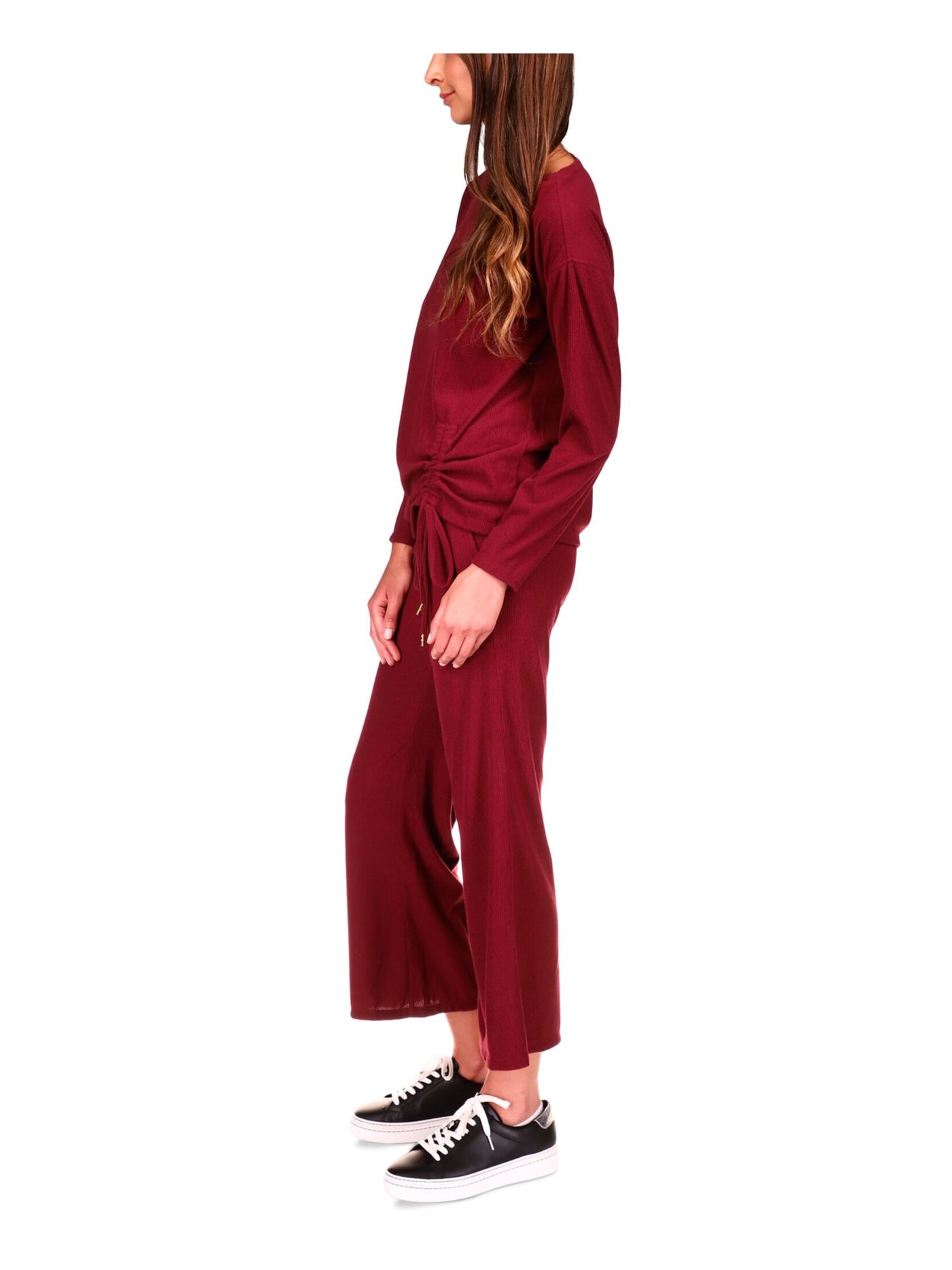 MICHAEL MICHAEL KORS Womens Maroon Ribbed Pocketed Pull-on Kick-flare Cropped Pants Petites P\M