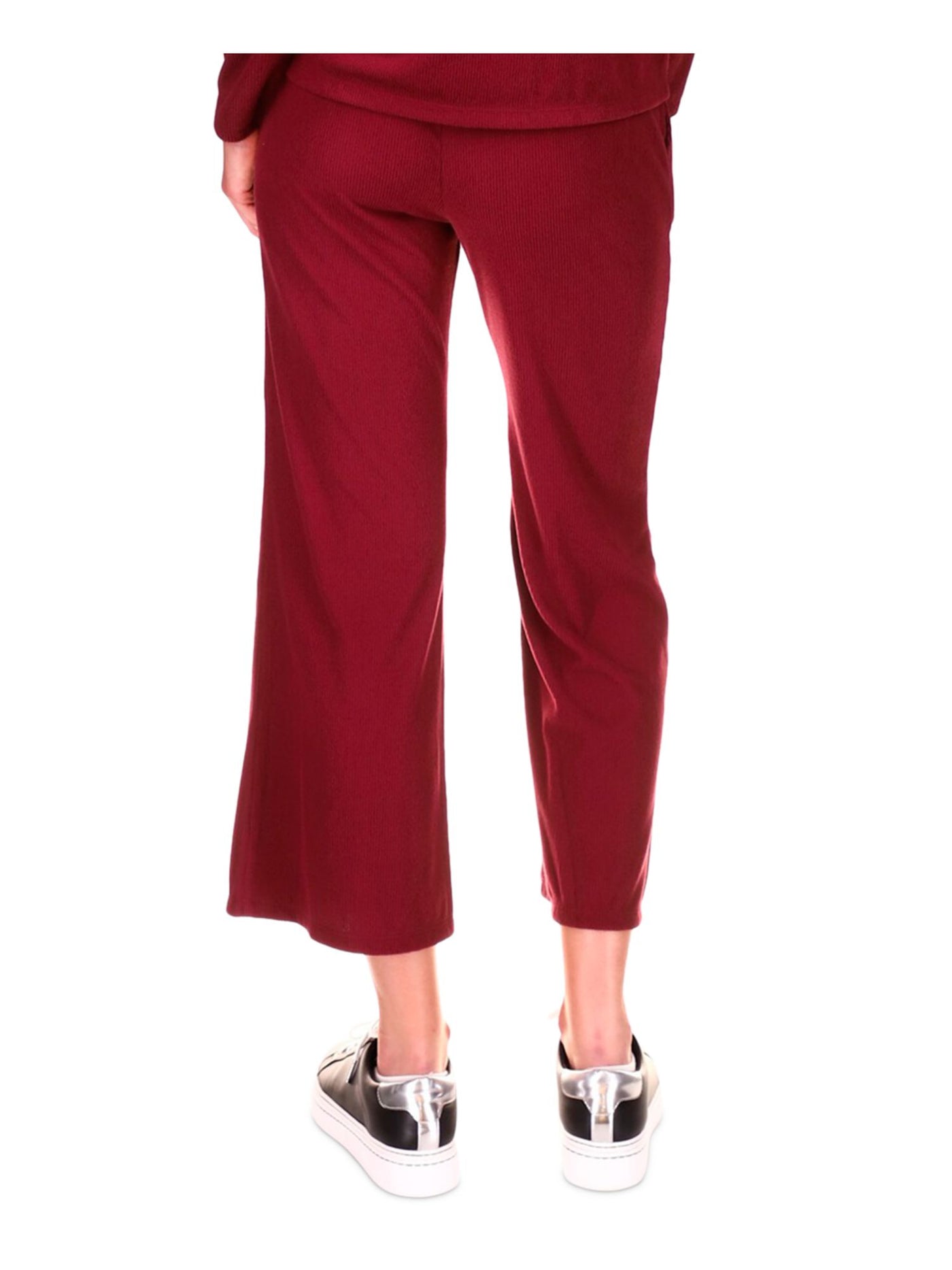 MICHAEL KORS Womens Maroon Ribbed Tie Rib Knit Kick Flare Cropped High Waist Pants L