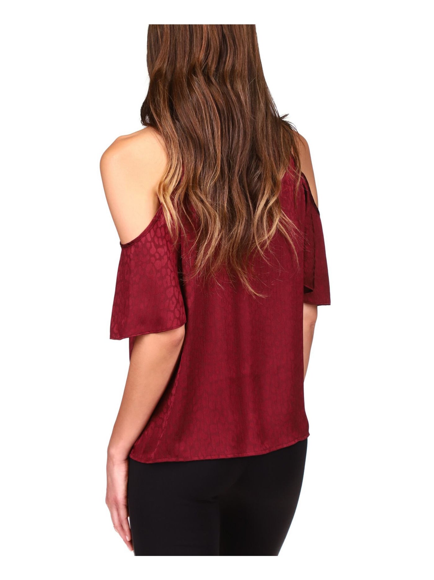 MICHAEL KORS Womens Maroon Short Sleeve Halter Top XS