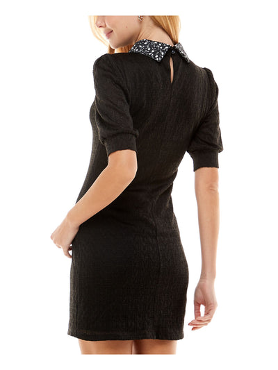 KINGSTON GREY Womens Black Stretch Tie Pouf Sleeve Mini Party Sweater Dress XS