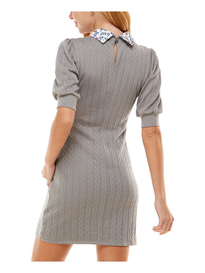 KINGSTON GREY Womens Gray Stretch Tie Pouf Sleeve Peter Pan Collar Mini Party Sweater Dress XL