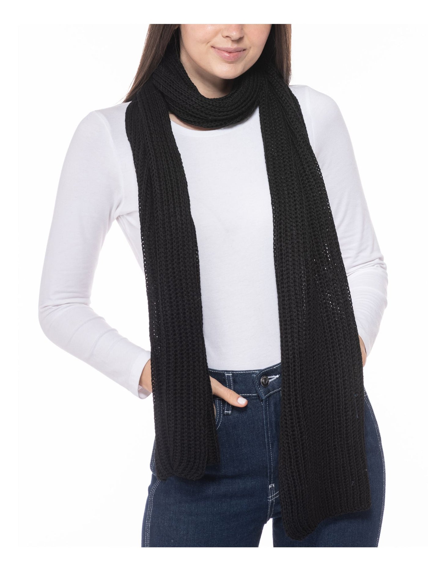 STYLE & COMPANY Womens Black Extra-Long Muffler Ribbed Winter Scarf