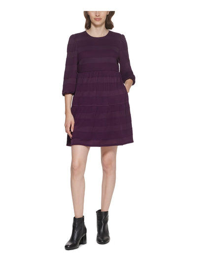 JESSICA HOWARD Womens Purple Textured Button Keyhole Closure 3/4 Sleeve Round Neck Above The Knee Sweater Dress Petites PM