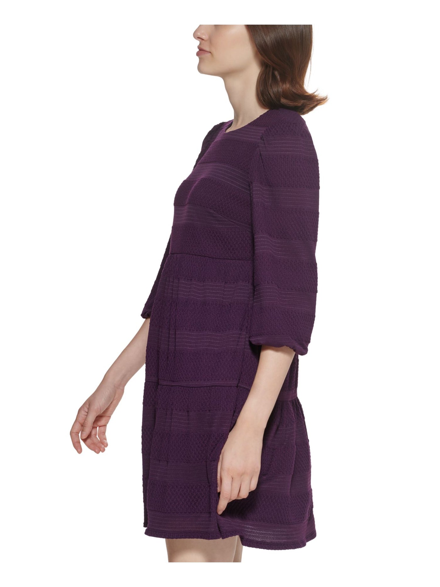 JESSICA HOWARD Womens Purple Textured Button Keyhole Closure 3/4 Sleeve Round Neck Above The Knee Sweater Dress Petites PM