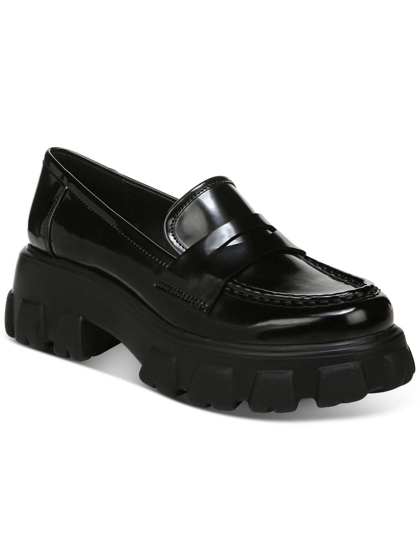BAR III Womens Black Penny Keeper Lug Sole Non-Slip Paz Round Toe Block Heel Slip On Loafers Shoes 8.5 M