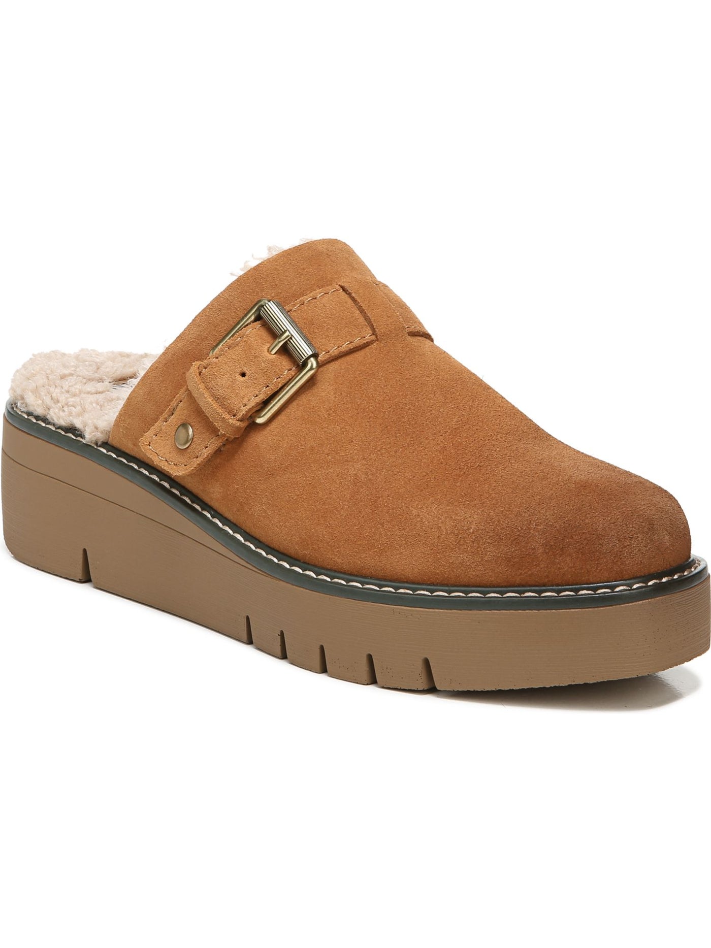 NATURALIZER Womens Orange Buckle Accent Faux Shearling 1" Platform Comfort Goring Wayde Round Toe Wedge Slip On Mules 7.5 M