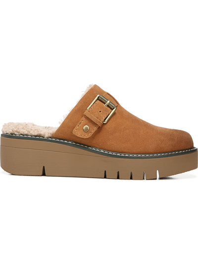NATURALIZER Womens Orange Buckle Accent Faux Shearling 1" Platform Comfort Goring Wayde Round Toe Wedge Slip On Mules 7.5 M