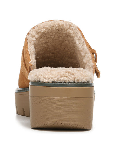 NATURALIZER Womens Orange Buckle Accent Faux Shearling 1" Platform Comfort Goring Wayde Round Toe Wedge Slip On Mules 7.5 M
