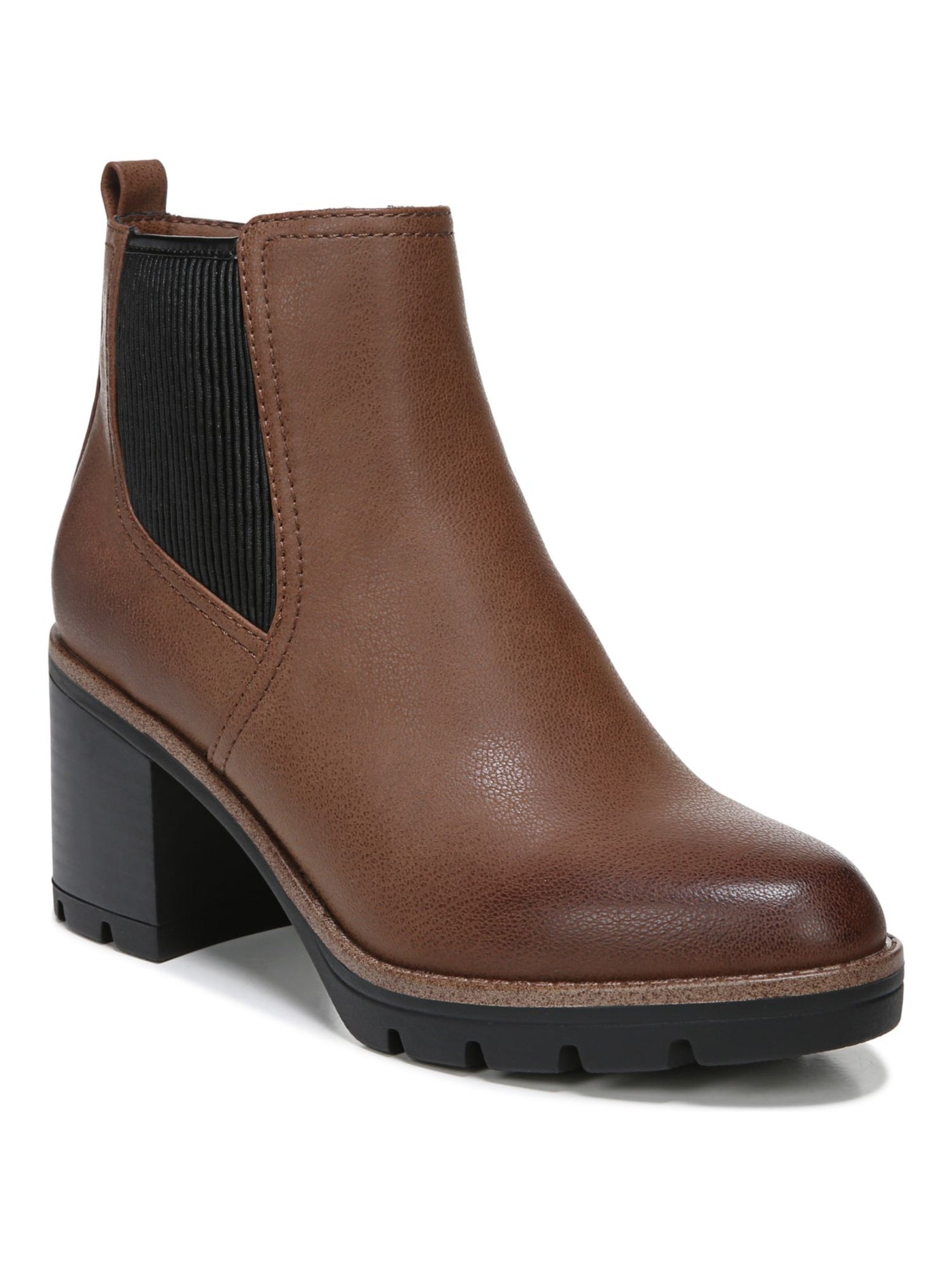 NATURALIZER Womens Tan Brown Color Block Goring Cushioned Back Pull-Tab Lug Sole Water Resistant Madalynn Round Toe Block Heel Zip-Up Booties 8 M