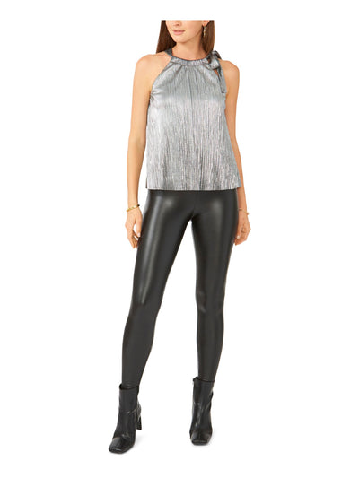 28TH & PARK Womens Silver Metallic Pleated Tie Neck Lined Sleeveless Halter Evening Top XS