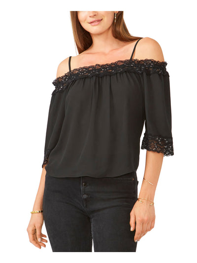 28TH & PARK Womens Ruffled Spaghetti Strap Off Shoulder Party Top