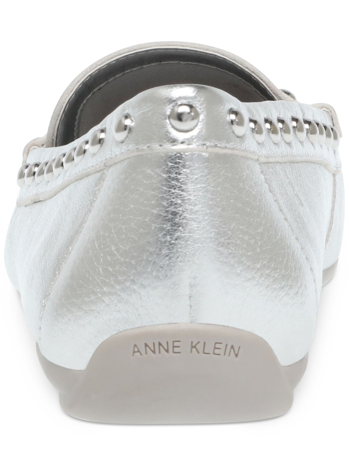 ANNE KLEIN Womens Silver Studded Detail Arch Support Padded Onit Round Toe Slip On Leather Moccasins Shoes 8.5 M