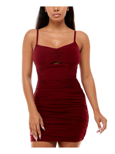 B DARLIN Womens Maroon Stretch Cut Out Ruched Pullover Spaghetti Strap Sweetheart Neckline Short Cocktail Body Con Dress 9\10