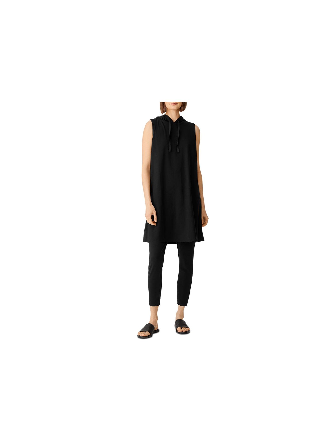 EILEEN FISHER Womens Black Tie Hooded Sleeveless Short Shift Dress XS