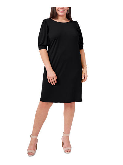 MSK WOMEN Womens Black Unlined Pullover 3/4 Sleeve Scoop Neck Above The Knee Wear To Work Shift Dress Plus 1X