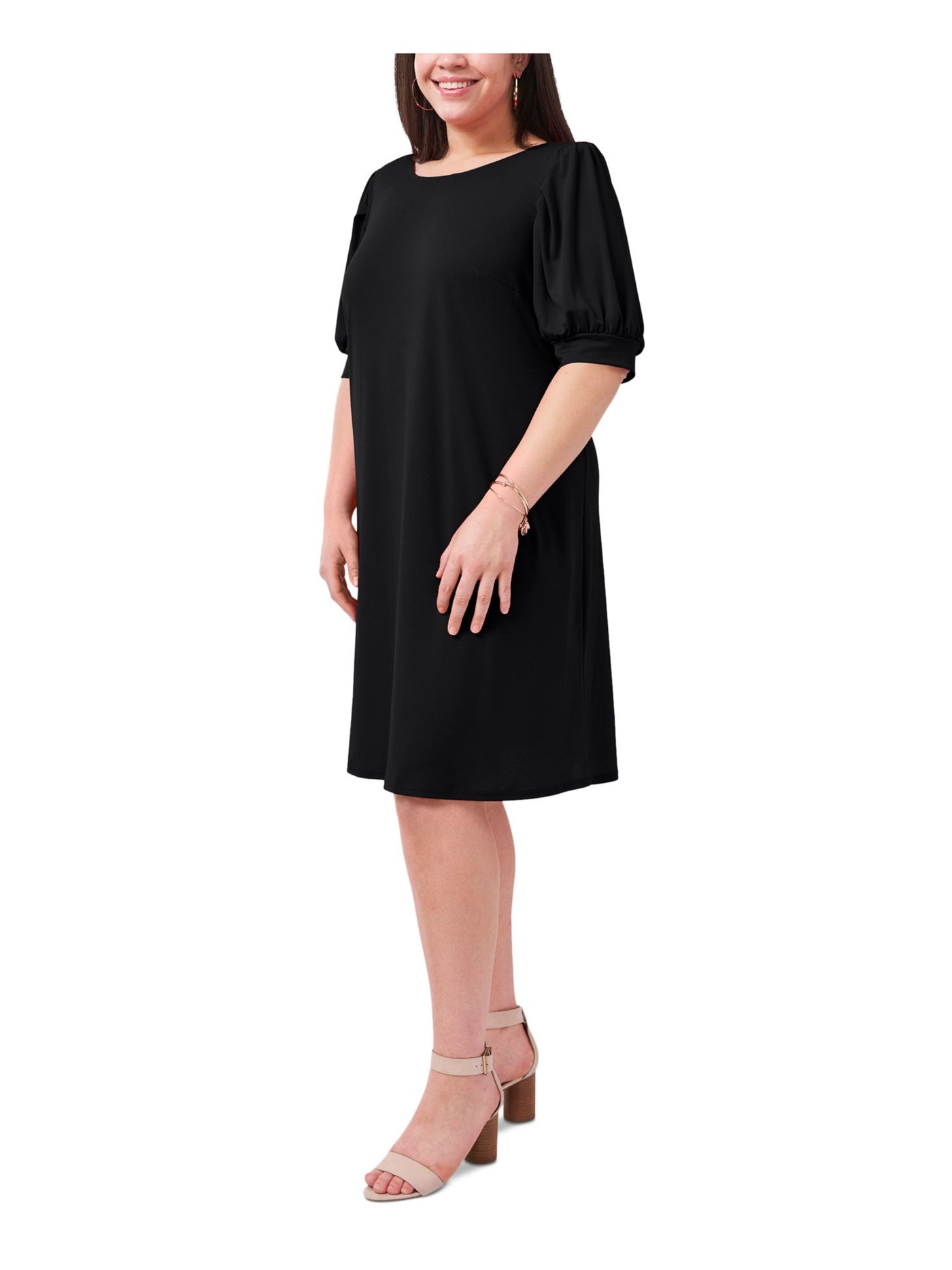 MSK WOMEN Womens Black Unlined Pullover 3/4 Sleeve Scoop Neck Above The Knee Wear To Work Shift Dress Plus 1X