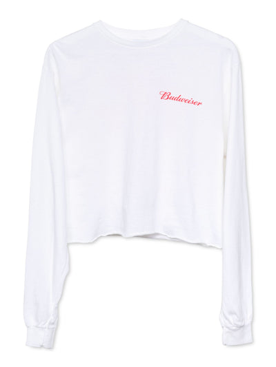 JUNK FOOD Womens Stretch Long Sleeve Crew Neck Croppd Relaxed Fit T-Shirt