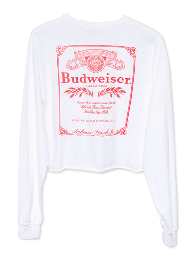 JUNK FOOD Womens White Stretch Graphic Long Sleeve Crew Neck T-Shirt S