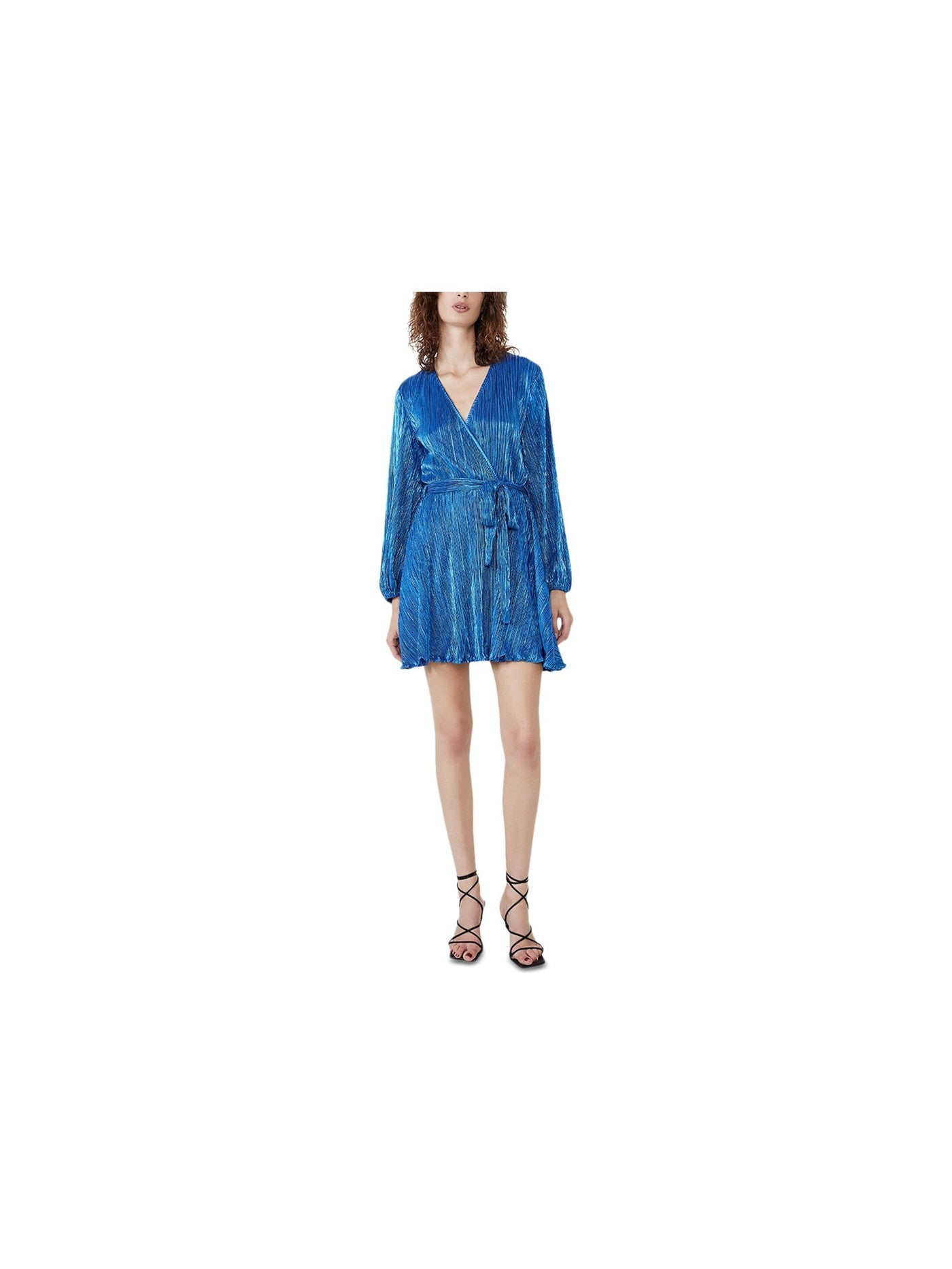 BARDOT Womens Belted Long Sleeve Surplice Neckline Short Faux Wrap Dress